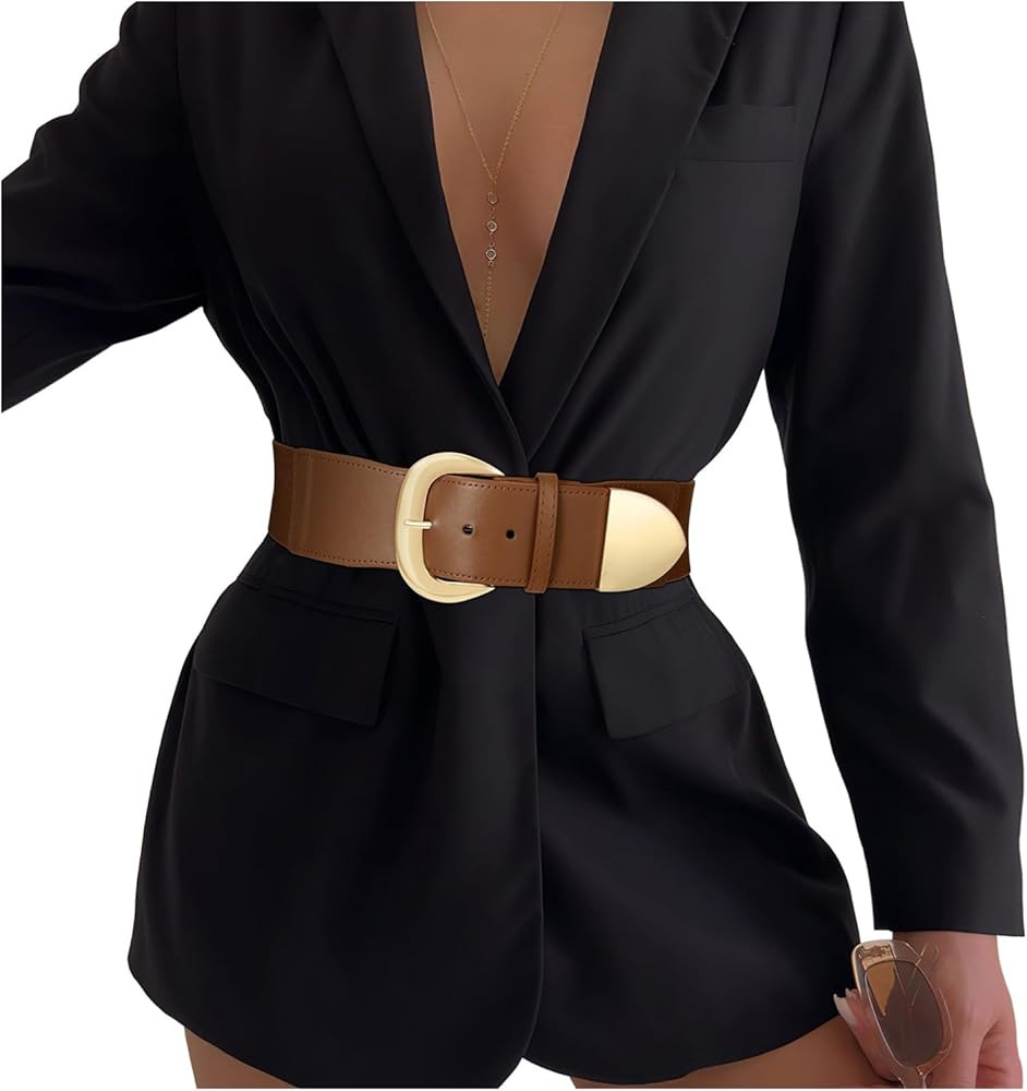 Women Wide Elastic Waist Belt for Dresses Fashion Thick Stretchy Belt for Trendy,brown 31" at Ama... | Amazon (US)