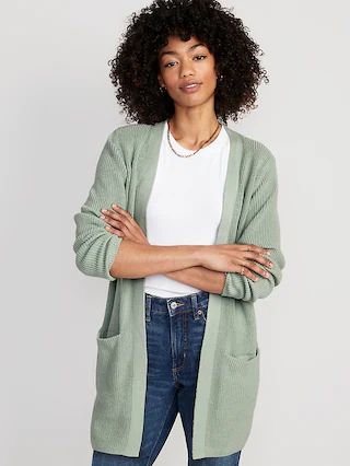 Textured Shaker-Stitch Long-Line Open-Front Sweater for Women | Old Navy (US)