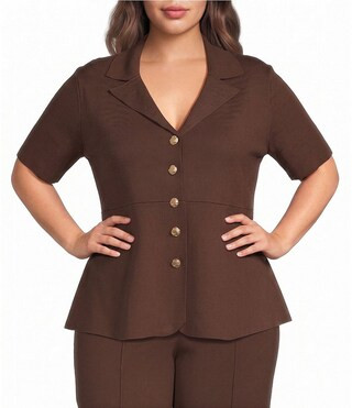 Skies Are Blue Plus Size Collared V-Neck Short Sleeve Coordinating Peplum Sweater Top -  1X | Dillard's