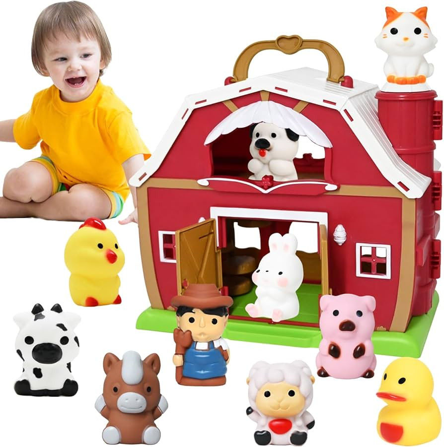 Big Red Barn Toy Farm Animal Finger Puppets for 1-3 Years Old, Pretend Farm Playset with Barn & F... | Amazon (US)