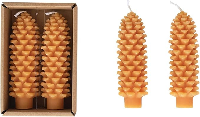 Creative Co-Op Unscented Pinecone Shaped Taper Candles, Honey Orange, Boxed Set Of 2 | Amazon (US)