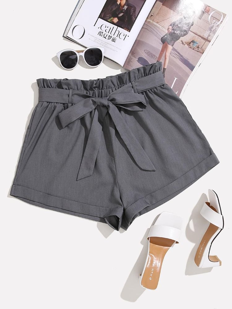 Plus Paper Bag Waist Belted Shorts | SHEIN