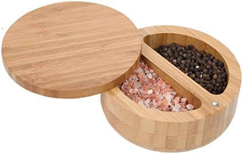 Lily's Home 2-in-1 Round Bamboo Container, Divided Spice Holder, Salt and Pepper Wooden Box with ... | Amazon (US)
