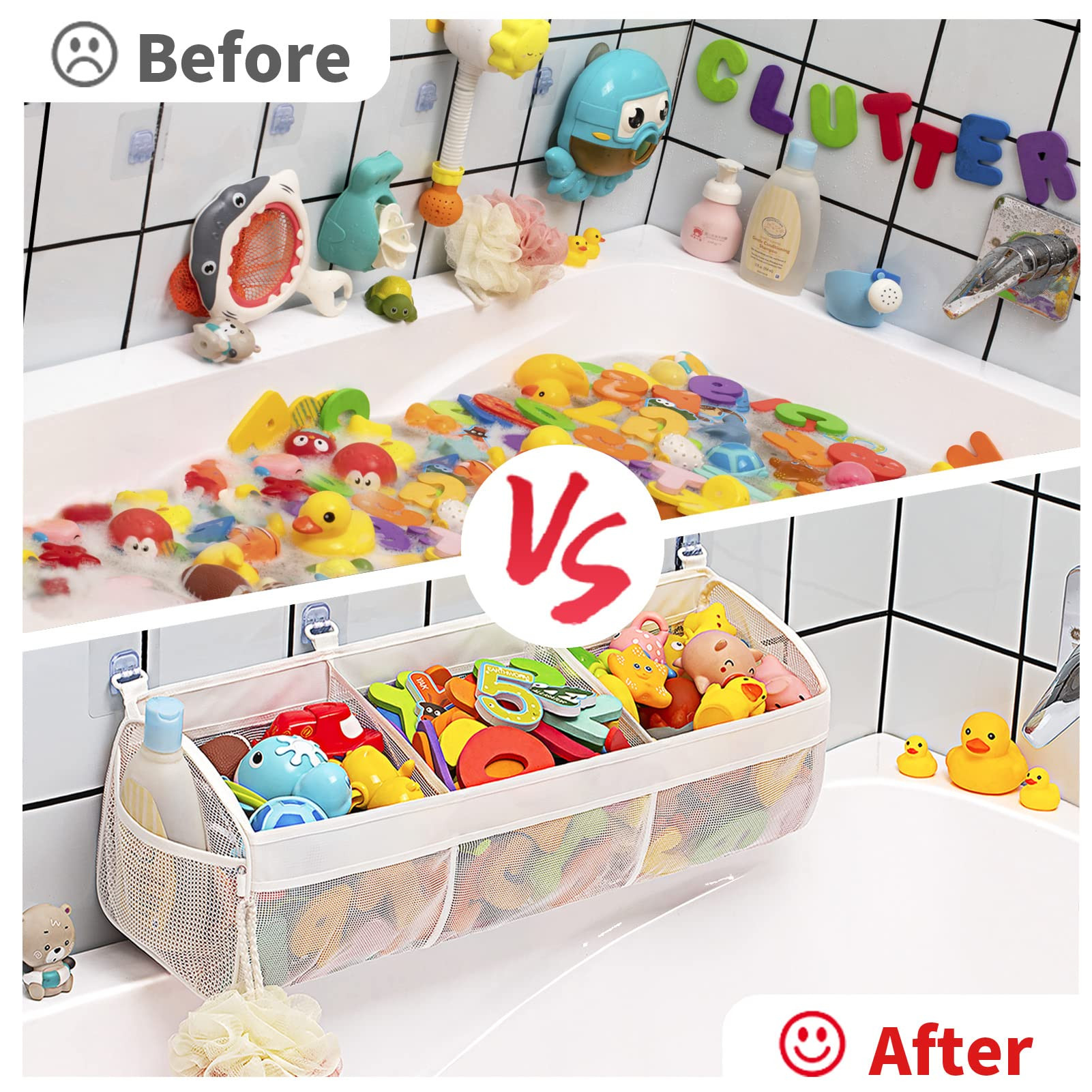 Original 3 Compartment Horizontal Large Openings Bath Toy Organizer for Tub, Capacity Upgrade Bat... | Amazon (US)