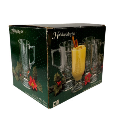 Indiana Glass Holiday ChristmasTree Coffee Egg Nog Mug Set Of 4 In Original Box  | eBay | eBay US