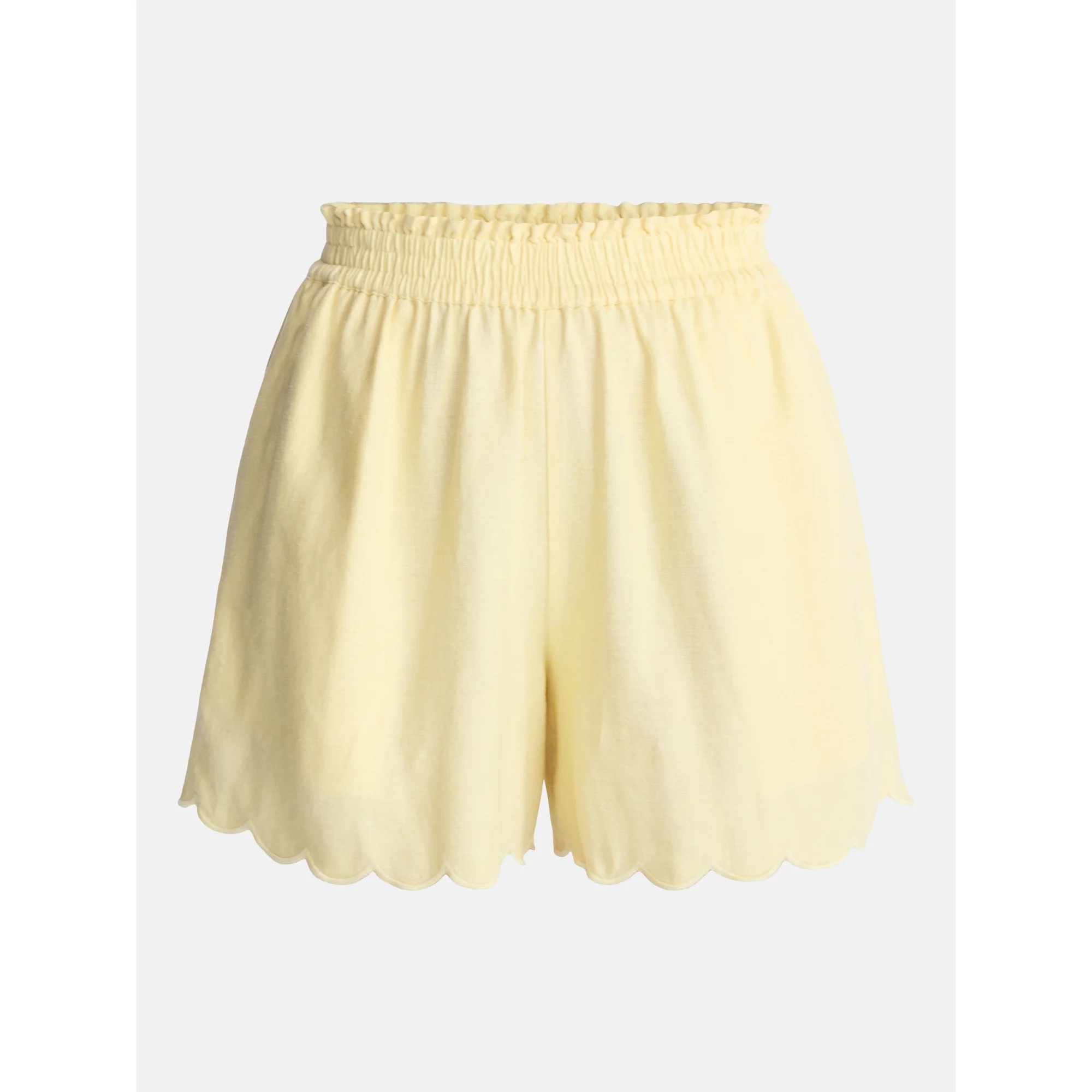 Time and Tru Women's Linen Blend Shorts with Scalloped Hem, Sizes XS-XXXL | Walmart (US)