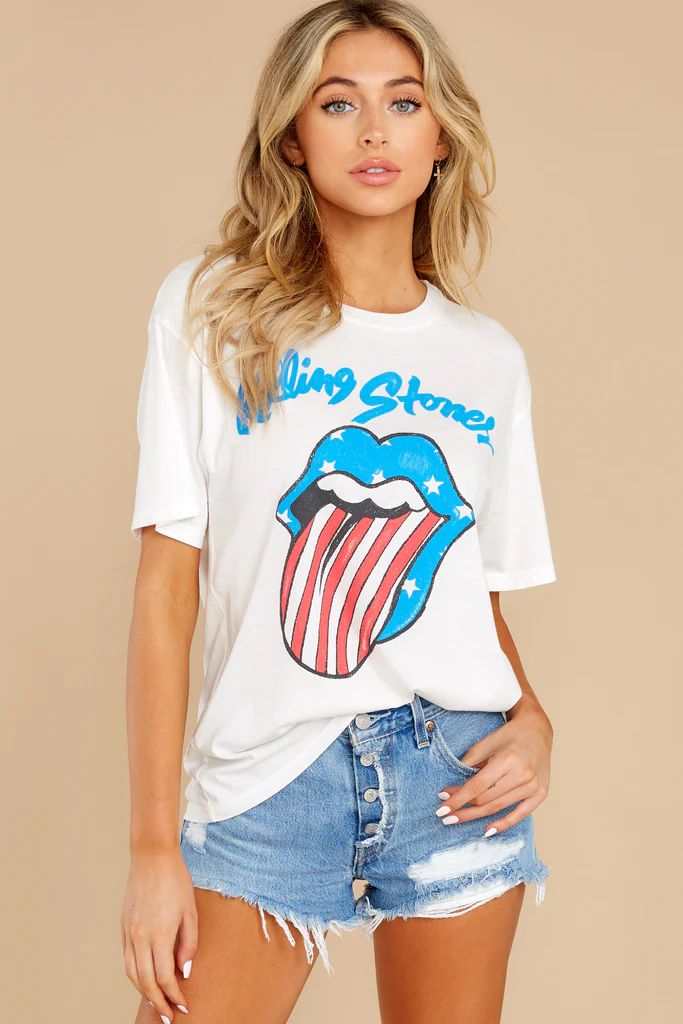 Rolling Stones Stars And Stripes Boyfriend White Tee | Red Dress 