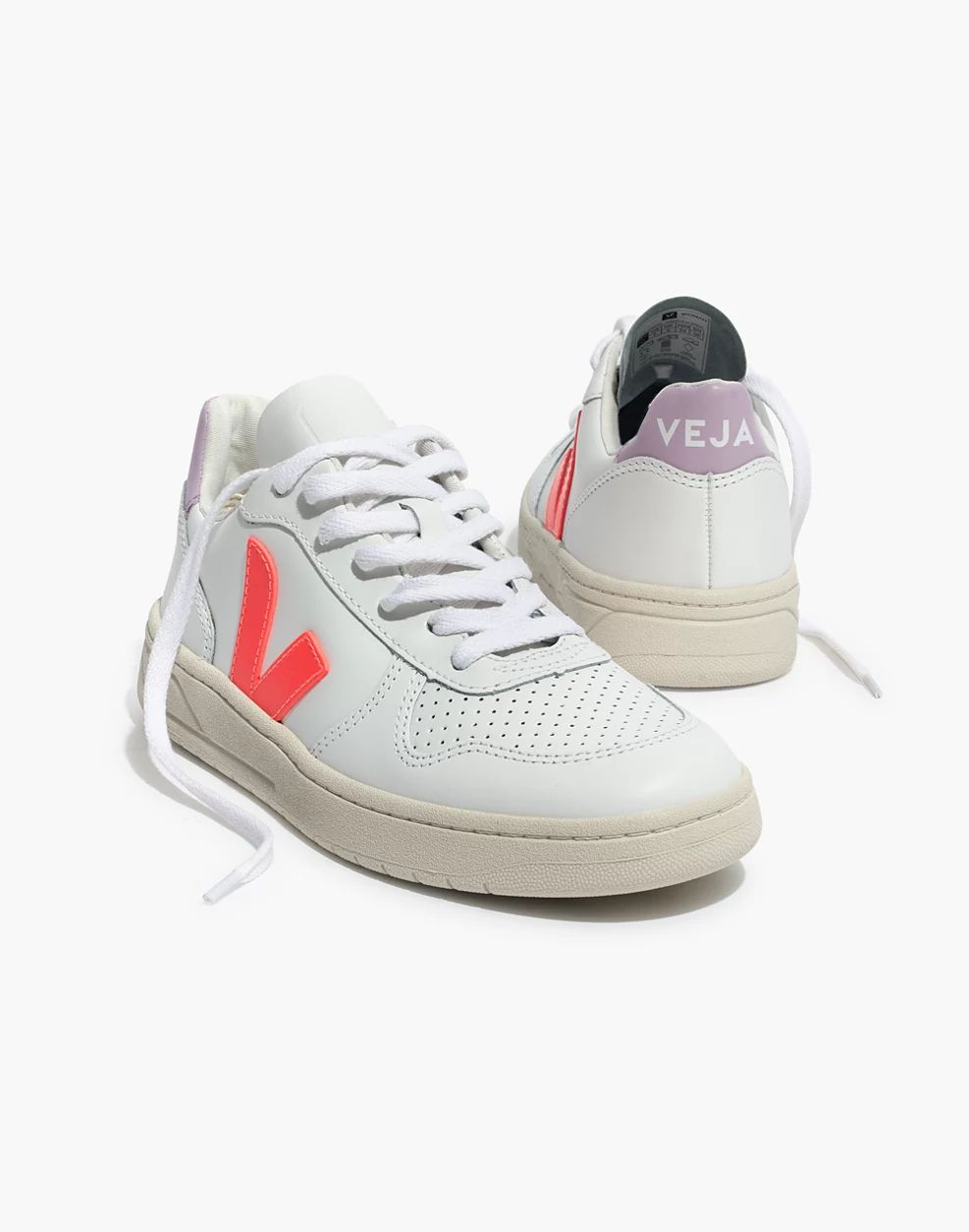 Madewell x Veja&trade; V-10 Leather Sneakers in Lilac and Neon Orange | Madewell