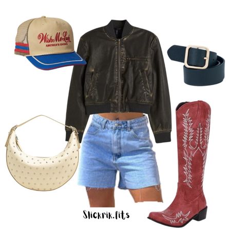 Cowgirl outfit. Trucker hat. Red cowgirl boots. Cowgirl summer.