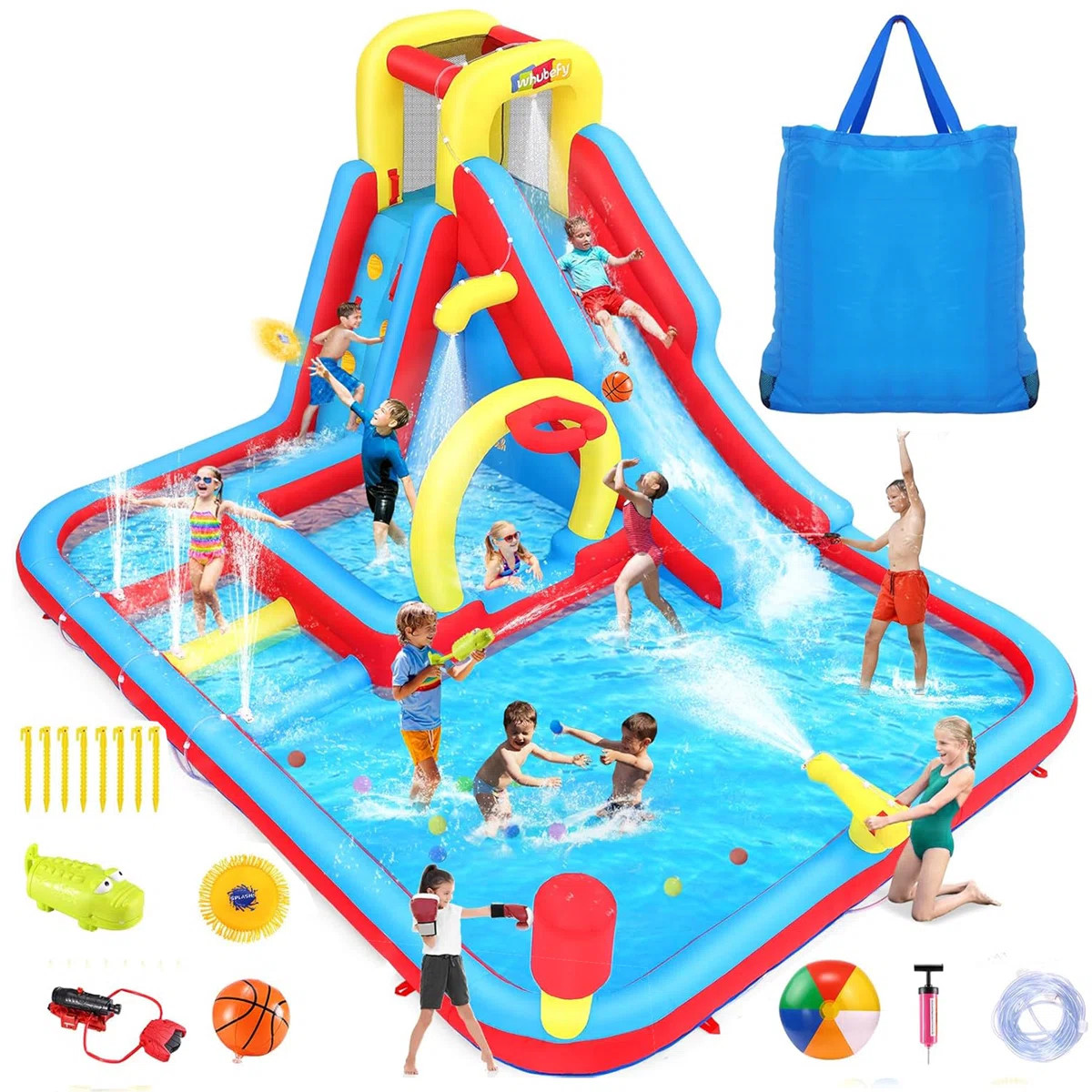 Adam 13X10ft Mega Inflatable Water Slide Park - 6.8FT Giant Bounce House Combo, Commercial-Grade ... | Wayfair North America