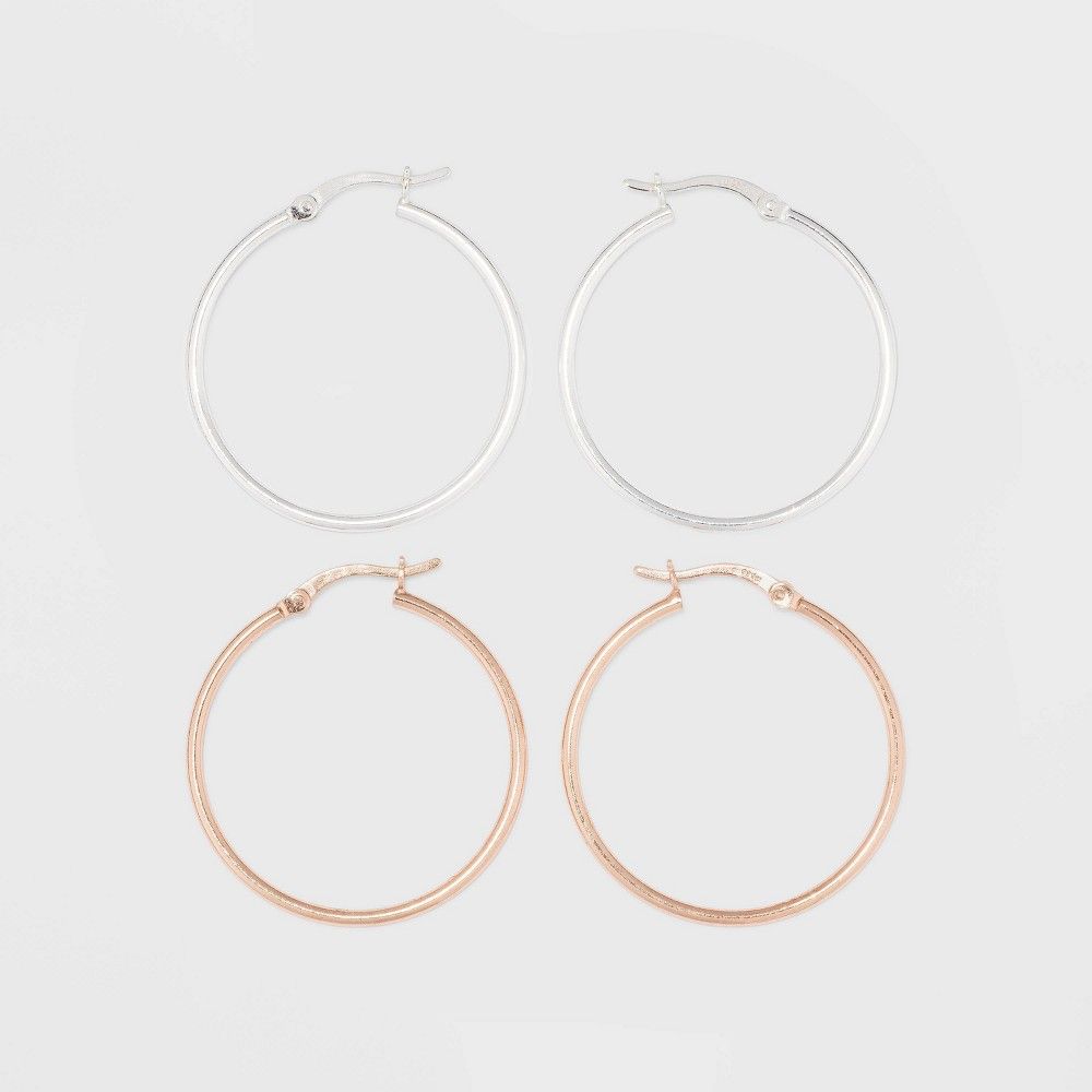 Two-Tone Sterling Silver Hoop Fine Jewelry Earring Set 2pc - A New Day Silver/Rose Gold | Target