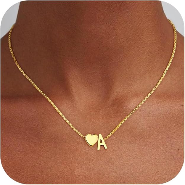 Valentines Day Gifts for Kids Women Teen Girls, 18K Gold Plated Letter A-Z Heart Initial Necklace... | Amazon (US)