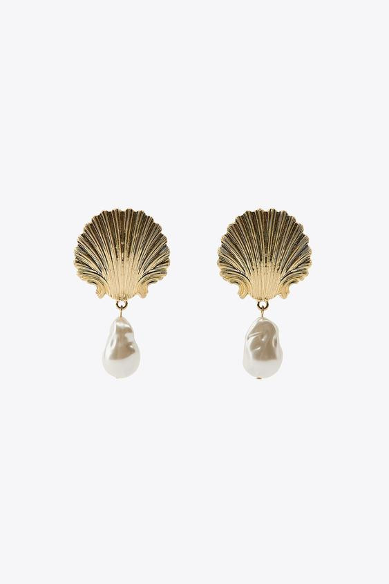 PEARL AND SHELL EARRINGS | Zara US