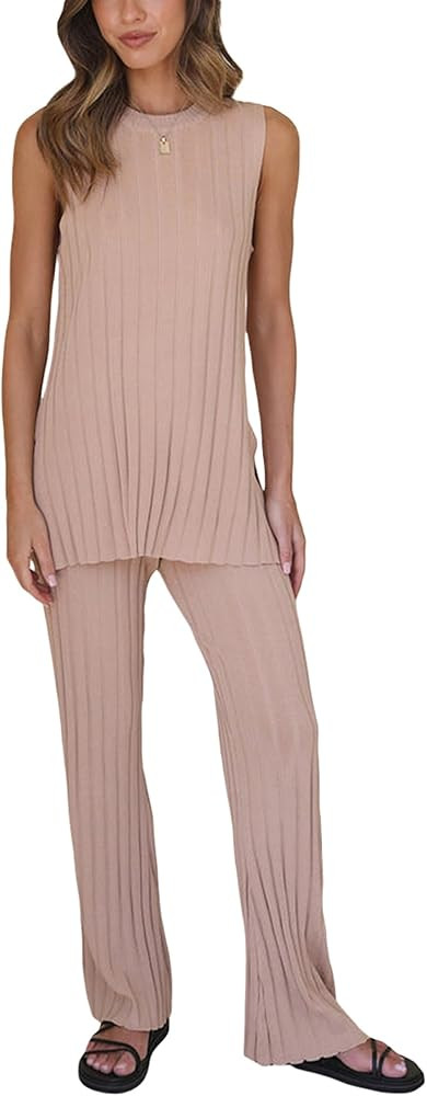 NUFIWI Womens Sexy 2 Piece Pants Set Strapless Off Shoulder Tube Tops Pleated Wide Leg Pants Y2k ... | Amazon (US)