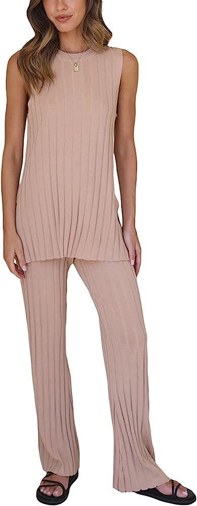 NUFIWI Womens Sexy 2 Piece Pants Set Strapless Off Shoulder Tube Tops Pleated Wide Leg Pants Y2k ... | Amazon (US)