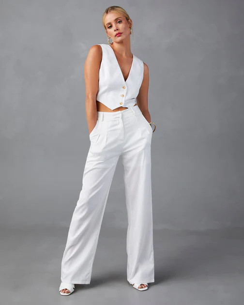 Right On Cue Pocketed Wide Leg Pants - White | VICI