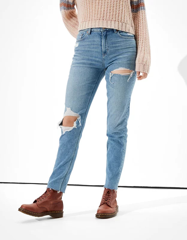 AE Stretch Ripped Mom Jean | American Eagle Outfitters (US & CA)