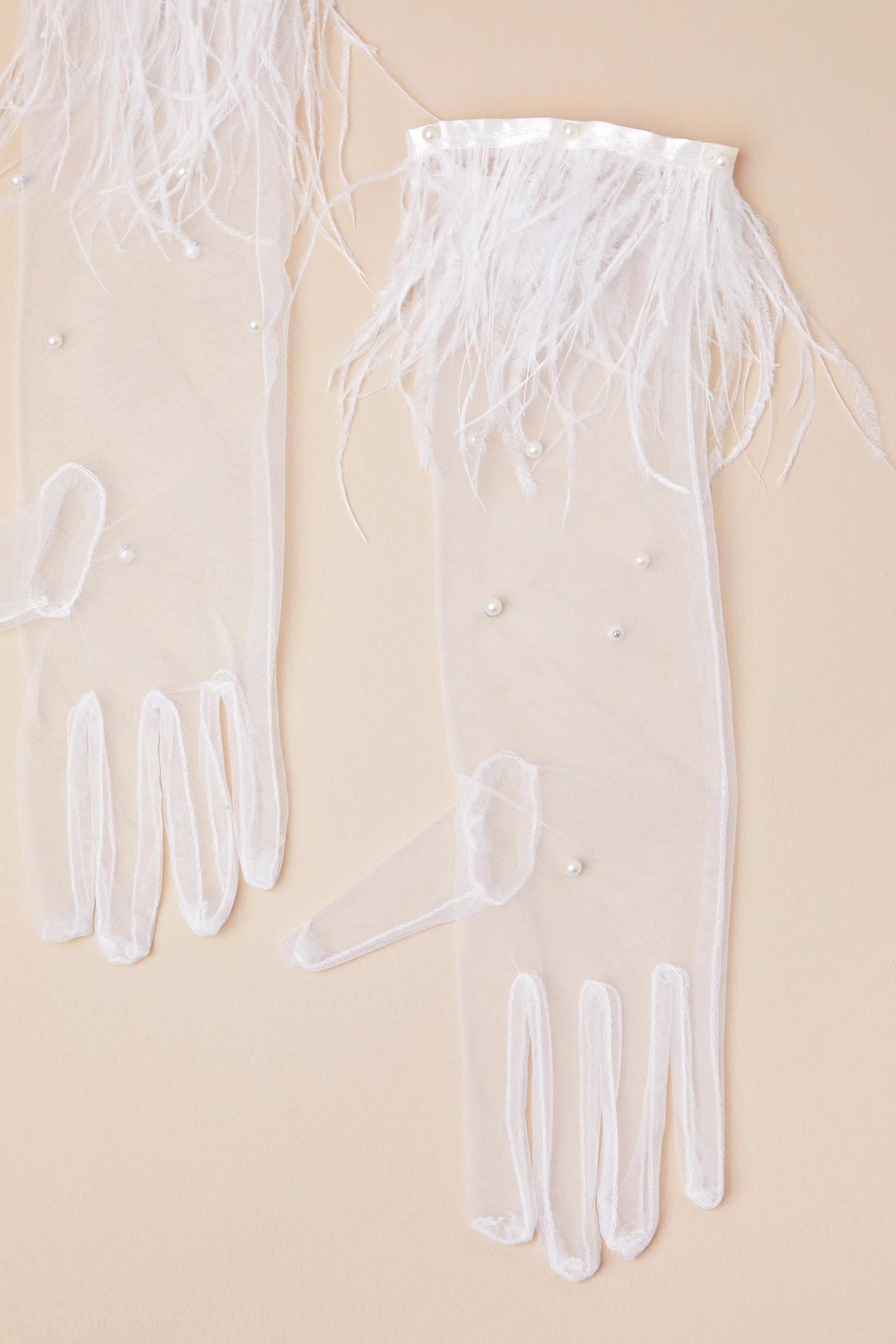 Zemma White Mesh Pearl Feather Gloves | Lulus