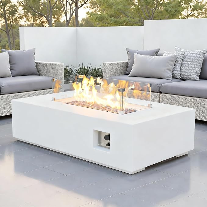 Outdoor Propane Gas Fire Pit Table 65,000 BTU 52-inch Concrete (GFRC) Rectangle Fire Pit for Outs... | Amazon (US)