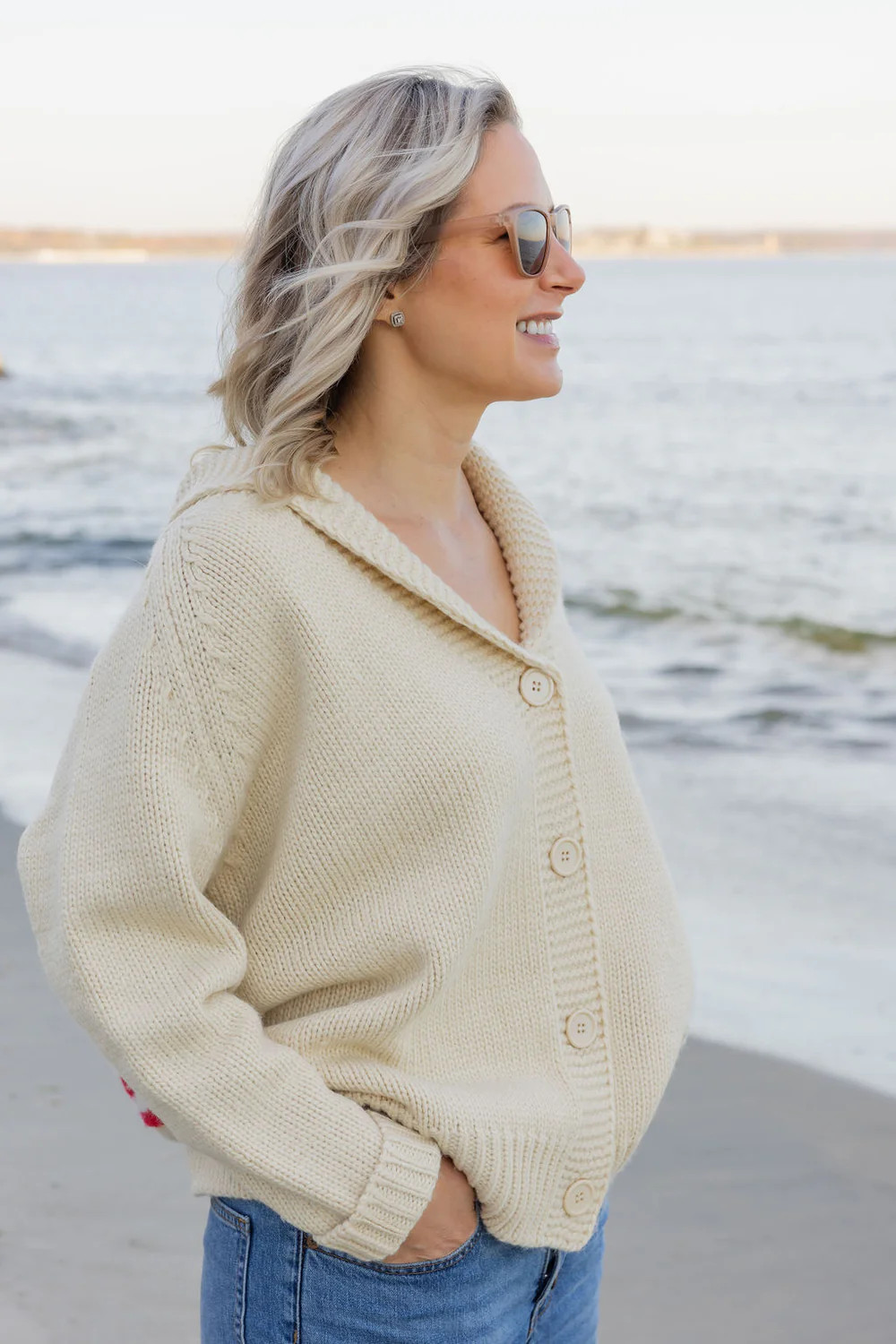 Cream Oversized American Flag Cardigan | Pearls & Camo