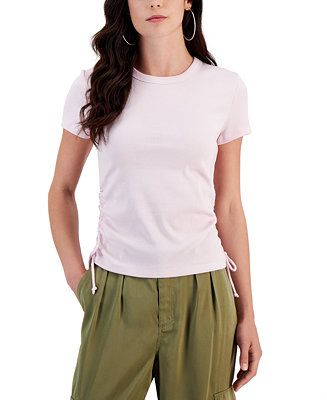 Juniors' Side-Ruched Ribbed T-Shirt | Macy's