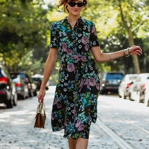 J. Crew X Abigail Borg Shirt Dress Tie Waist Buttons Size 2 Floral Blue Green | Poshmark