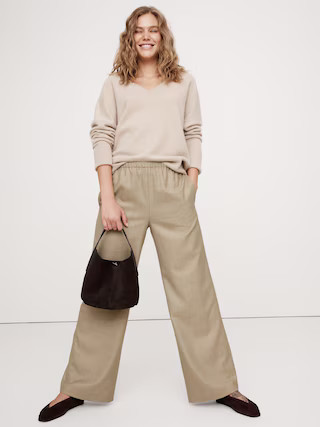 Pull-On Wide-Leg Drapey Twill Pant | Banana Republic (US)