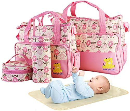 5PCS Diaper Bag Tote Set - Baby Bags for Mom (Pink) | Amazon (US)