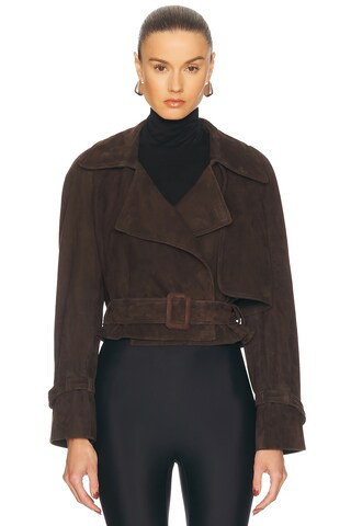 NOUR HAMMOUR Hatti Suede Jacket in Mocha Suede - Brown. Size 42 (also in 38, 40). | FWRD 