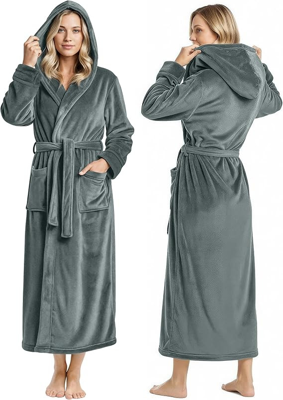 NY Threads Women's Fleece Hooded Bathrobe Plush Long Spa Robe, Medium | Amazon (US)