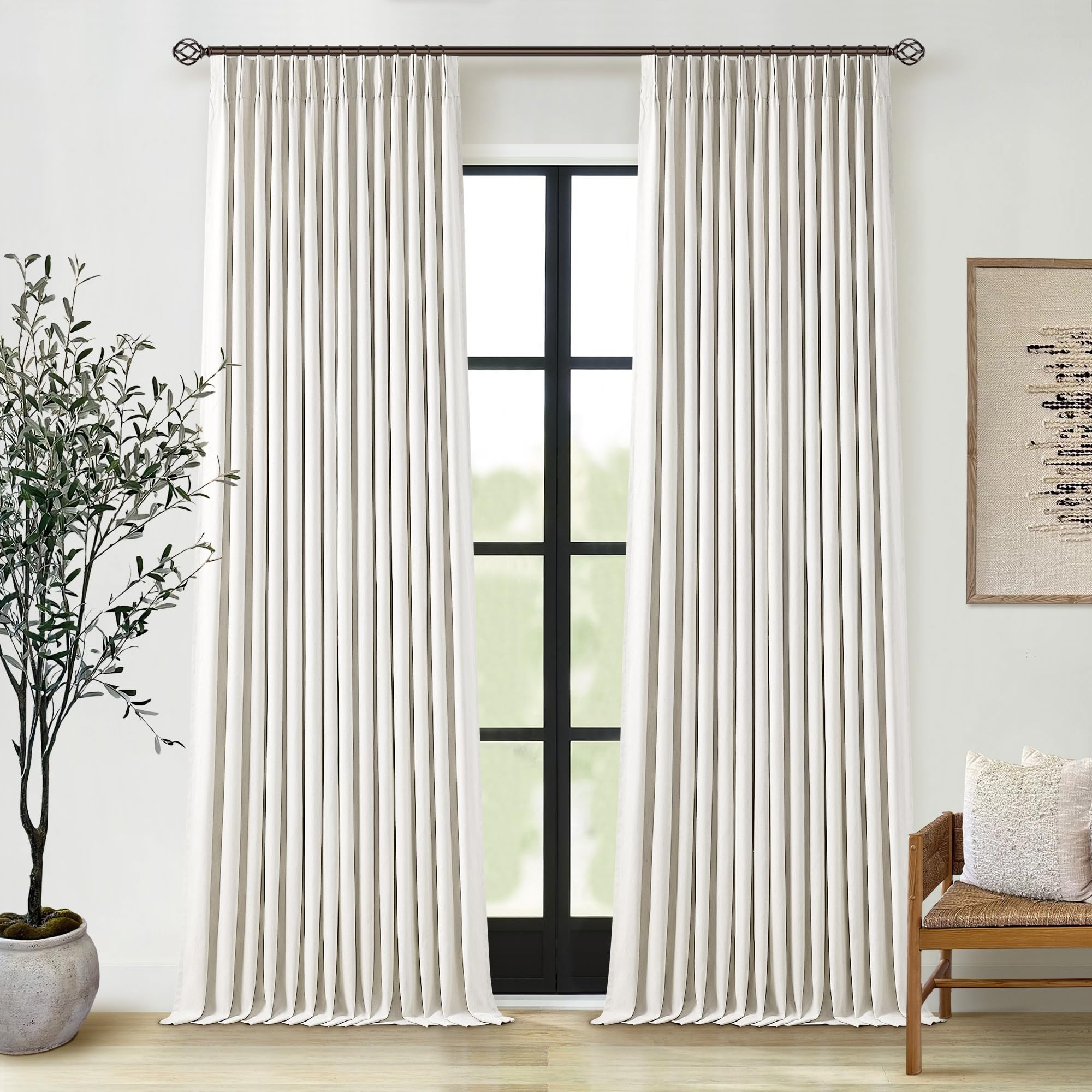 102 Inches Long Pinch Pleated Linen Blackout Curtains for Bedroom Back Tab Track Memory Trained S... | Amazon (US)