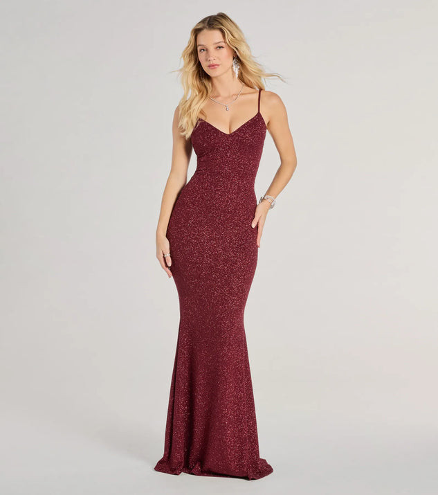 Tricia V-Neck Open Back Mermaid Glitter Formal Dress | Windsor Stores