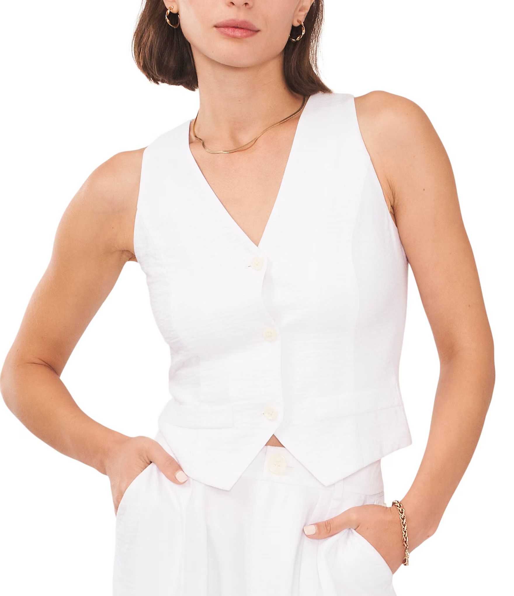Rumple Button Front V-Neck Coordinating Sleeveless Vest | Dillard's