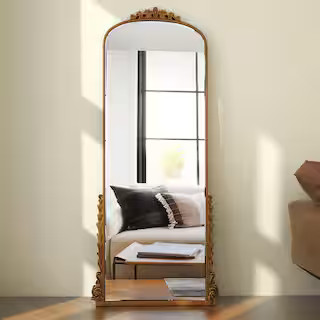 29 in. W x 67 in. H Antique Gold Arched Floor Mirror | The Home Depot