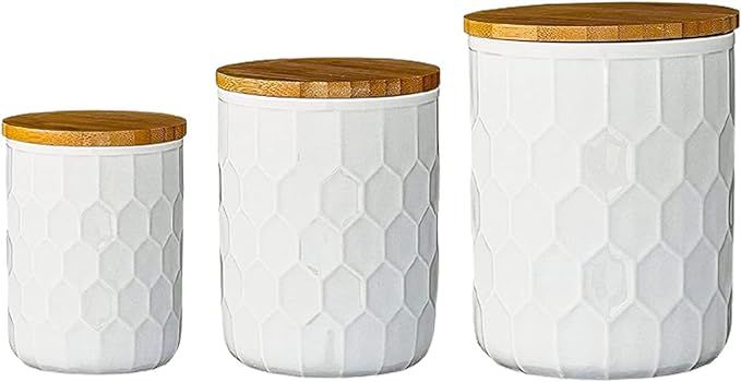 First of a Kind Kitchen Canisters - White Stoneware Canisters with Bamboo Lids, Set of 3 Storage ... | Amazon (CA)
