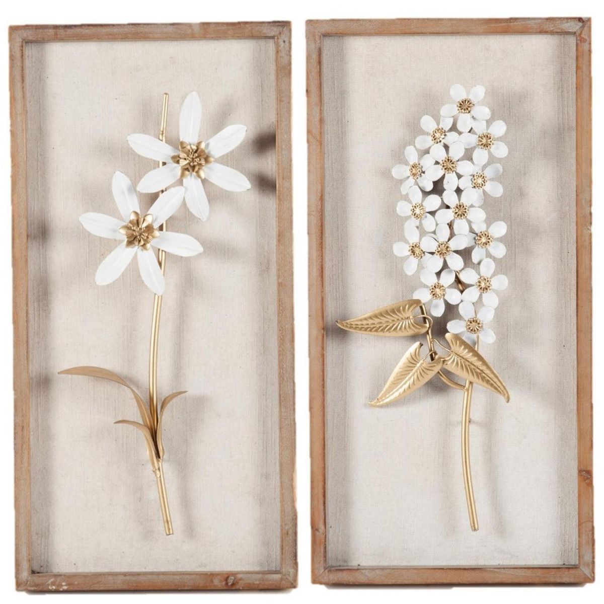 LuxenHome Set of 2 White and Gold Flower Bouquet Wall Decor Brown | Target