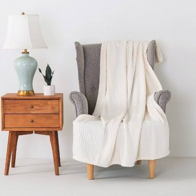 50"x60" Woodgrain Lasercut Velvet Throw Blanket Ivory - Berkshire Blanket & Home Co. | Target