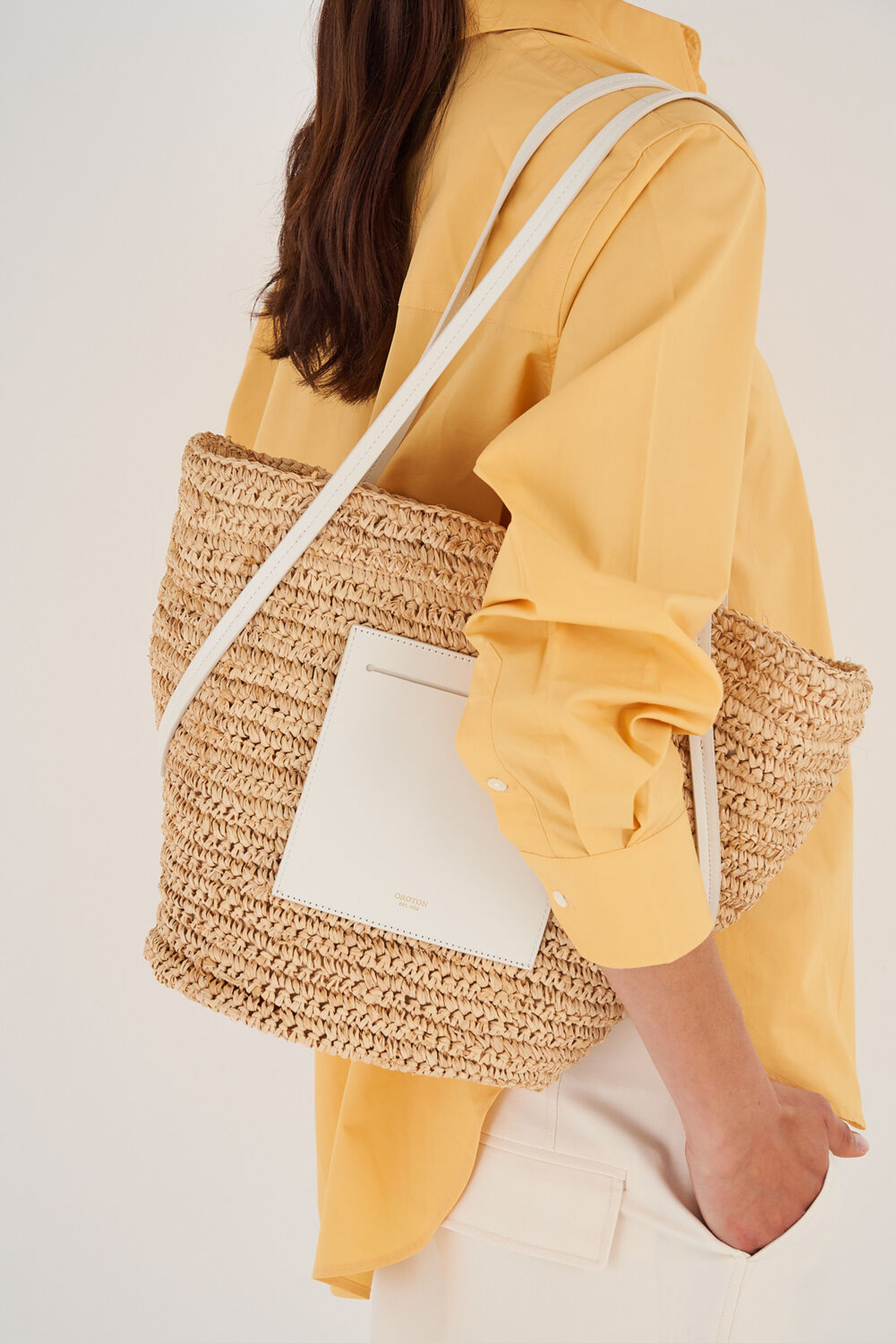 Oroton Jensen Straw Tote Natural/Paper White | Oroton