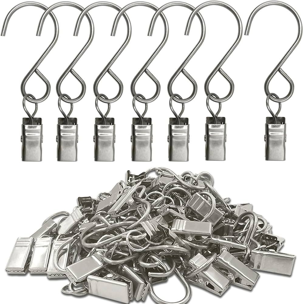 AMZSEVEN Stainless Steel S Hooks Curtain Clips, 50 Pack Hanging Party Lights Clips, Hangers Gutte... | Amazon (US)