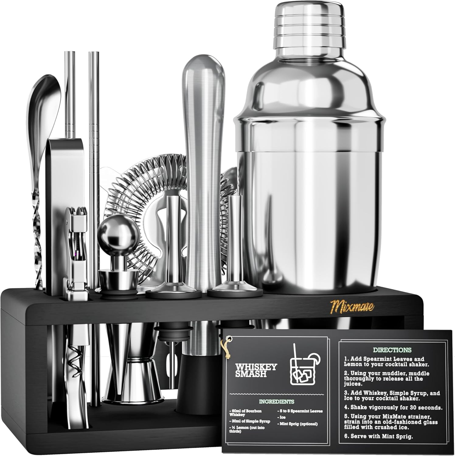Mixology Bartender Kit with Stand - 15 Piece Bar Tool Set, Silver Bar Set Cocktail Shaker Set for... | Amazon (US)