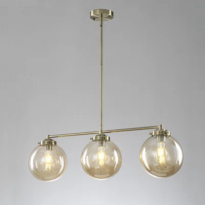 3-Light Modern Industrial Blue Bronze Linear Pendant with Amber Glass Globes | Wayfair North America