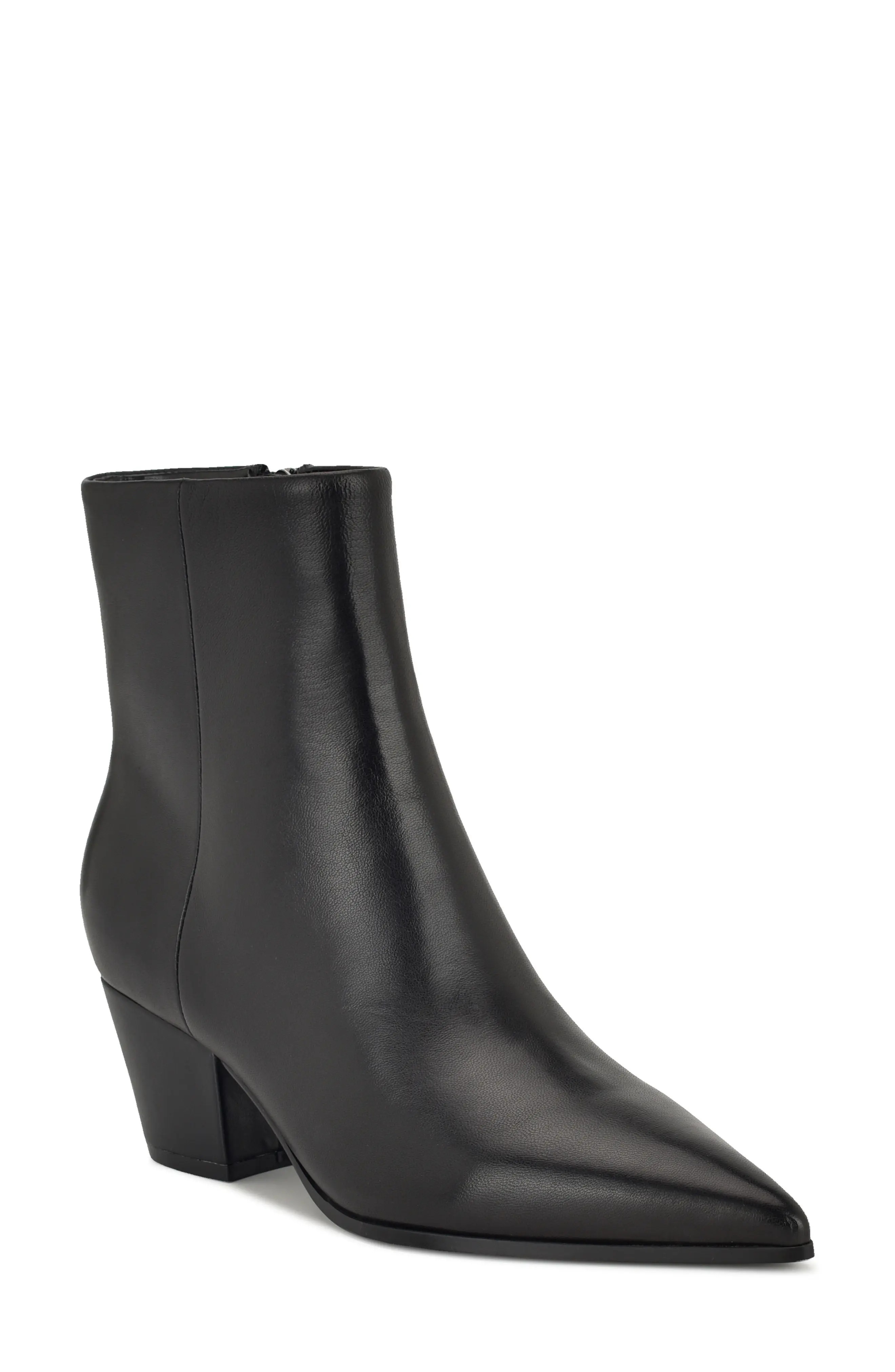 Nine West Savie Block Heel Bootie in Black Leather at Nordstrom, Size 12 | Nordstrom