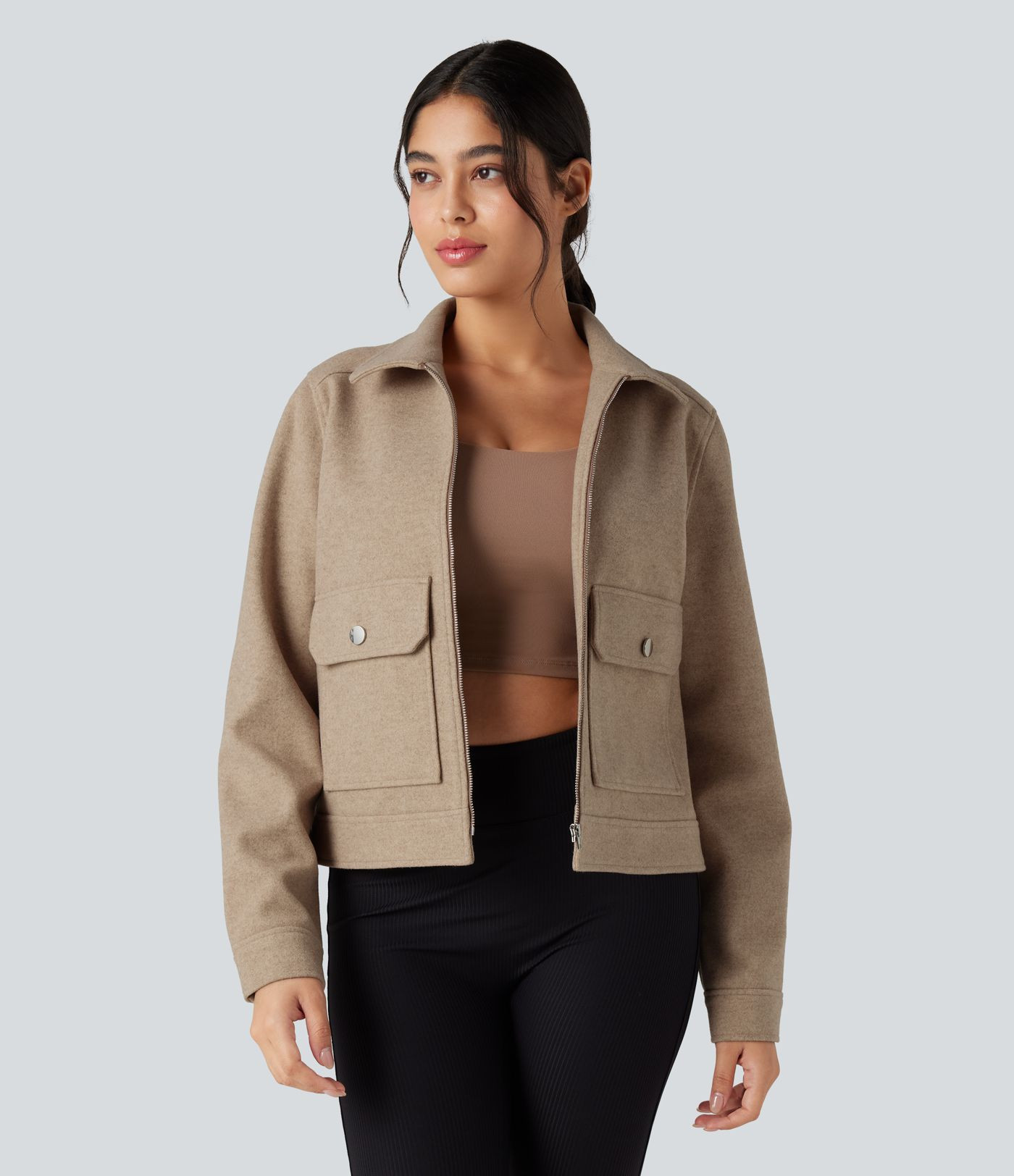 Damen Fleece-Jacke mit Seitentaschen, langen Ärmeln und Reißverschluss - Halara | Halara - DE