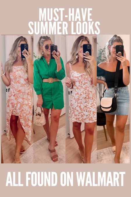 Current favorite summer looks from Walmart! @walmartfashion 😍 For reference, I’m wearing my true small in everything except I sized down to the XS in the green shirt dress (runs big) and the shirt bodycon floral dress (very stretchy!). // these are all PERFECTION for summer vacations!!! Or summer dates. The mini skirt look is 10/10!!! Great for just everyday summer wear. 



Summer outfits
Everyday summer looks
Summer outfit ideas
Vacay style
Summer vacay
Summer trip
Date outfit
Girls trip
#walmartpartner 
#walmartfashion


#LTKunder50 #LTKFind #LTKstyletip