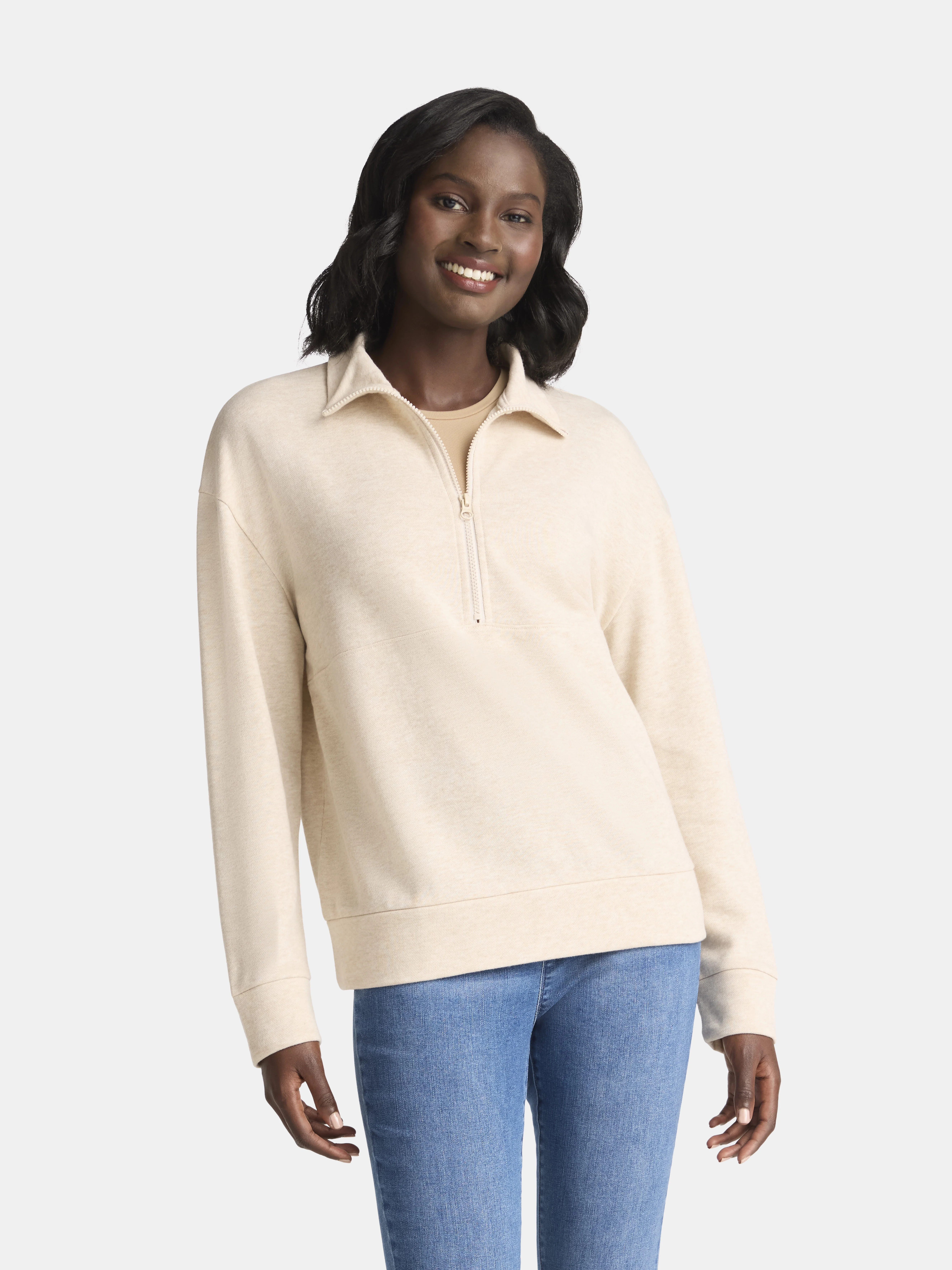 Time and Tru Women's Half Zip Fleece Sweatshirt, Sizes XS-XXXL | Walmart (US)