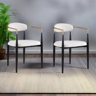 Boise Beige, Black, and Gold Metal Frame Boucle Fabric Cushioned Modern Glam Dining Chair (Set of... | The Home Depot