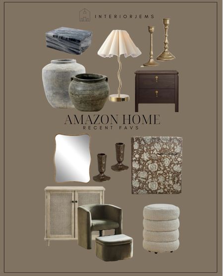 Reset favorite decor from Amazon, Amazon, one of a kind decor, coffee, table, decor, vase, vintage, licking base, brass candlesticks, floral can quilt at an amazing price, small cabinet, Kain cabinet, accent chair with ottoman, accent chair or $200, modern ottoman, scalloped, wavy table, lamp, nightstand, and table, one of a kind

#LTKstyletip #LTKsalealert #LTKhome