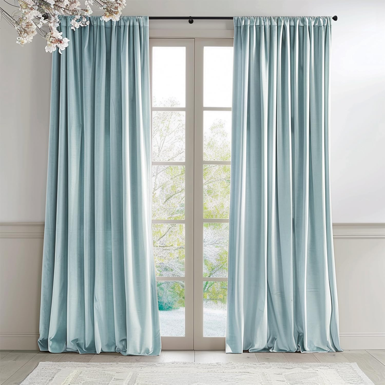 Lazzzy Baby Blue Velvet Curtains Room Darkening Thermal Insulated Curtains 102 Inch Long Window D... | Amazon (US)