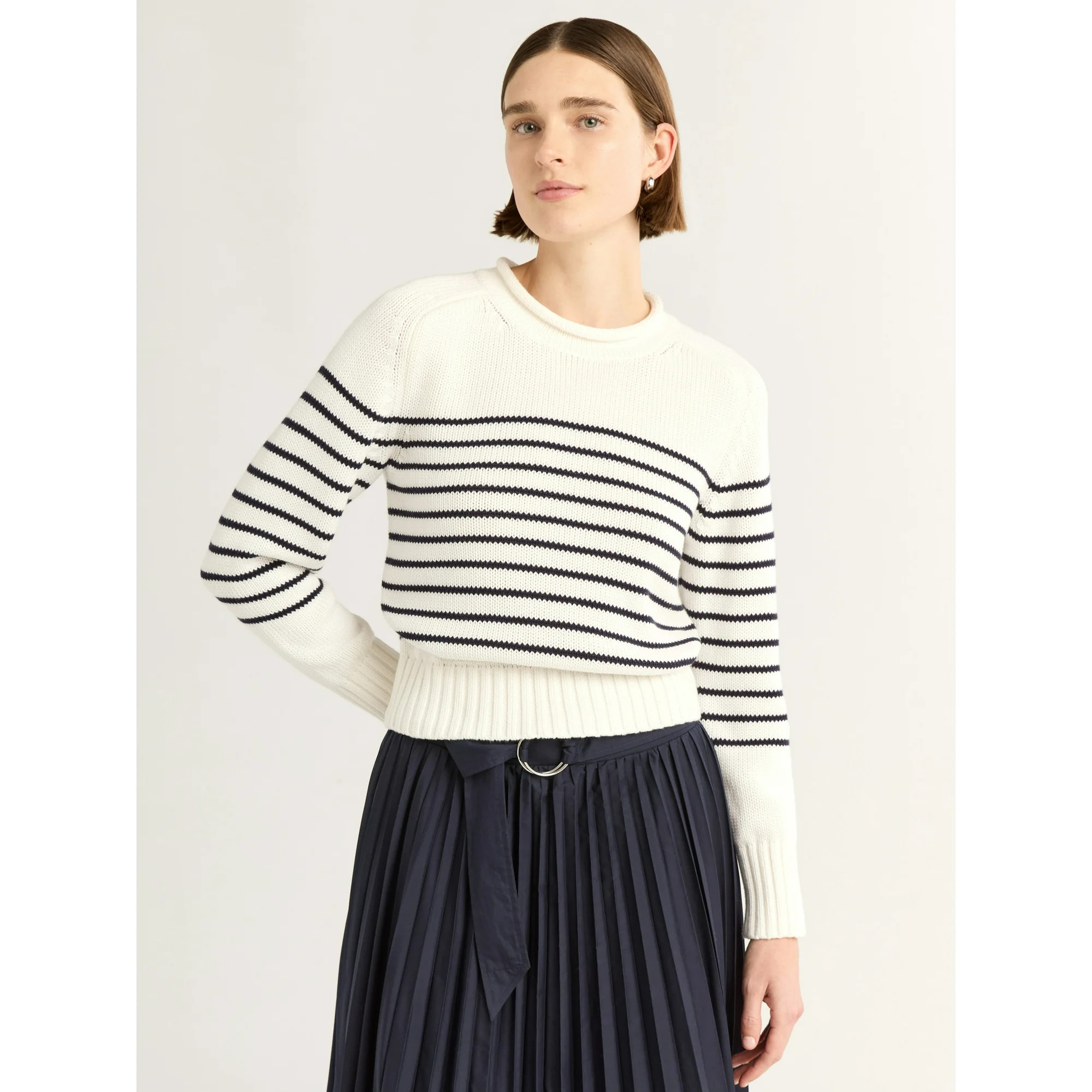 Free Assembly Women's and Women's Plus Cotton Saddle Shoulder Sweater with Long Sleeves, Sizes XS... | Walmart (US)