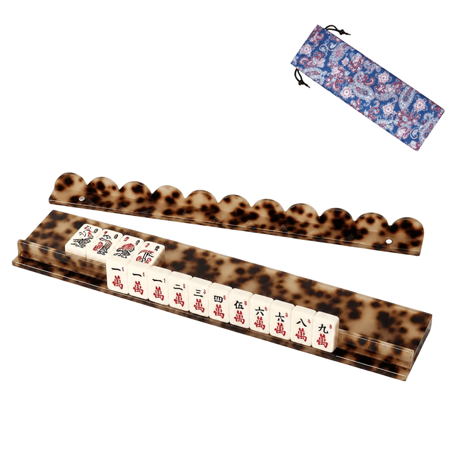 20 Inch Acrylic Mahjong Rack with Pusher and Storage Bag, , Scalloped Mahjong Tile Holder with De... | Walmart (US)